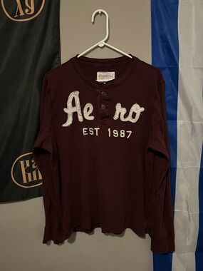 Aeropostale Maroon Henley with White Embroidered Logo